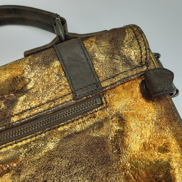 FRYE Cameron Metallic Gold, Copper & Brown Leather Small Satchel Crossbody Bag - Picture 9 of 15